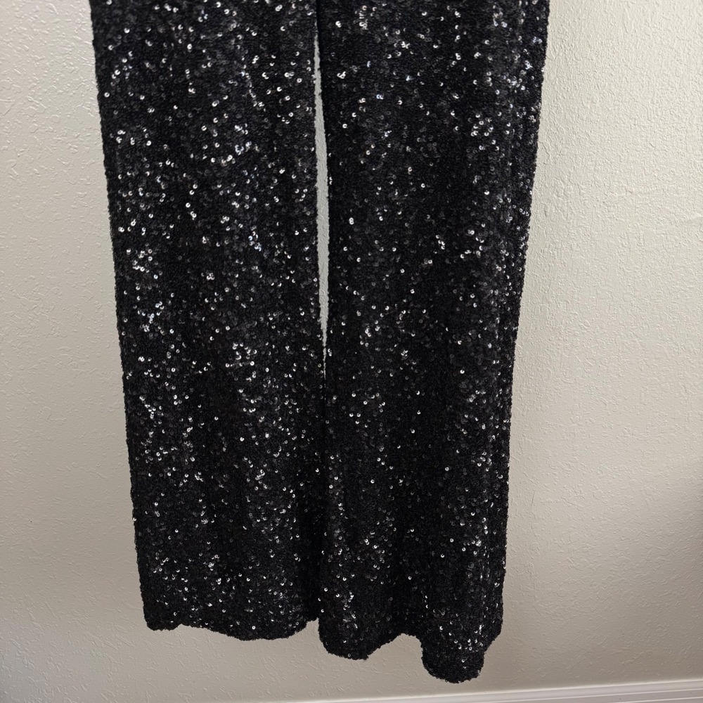 Express Black Sequin Jumpsuit Wide Leg Wrap V-Neck Sleeveless Party Event Small - Picture 10 of 11